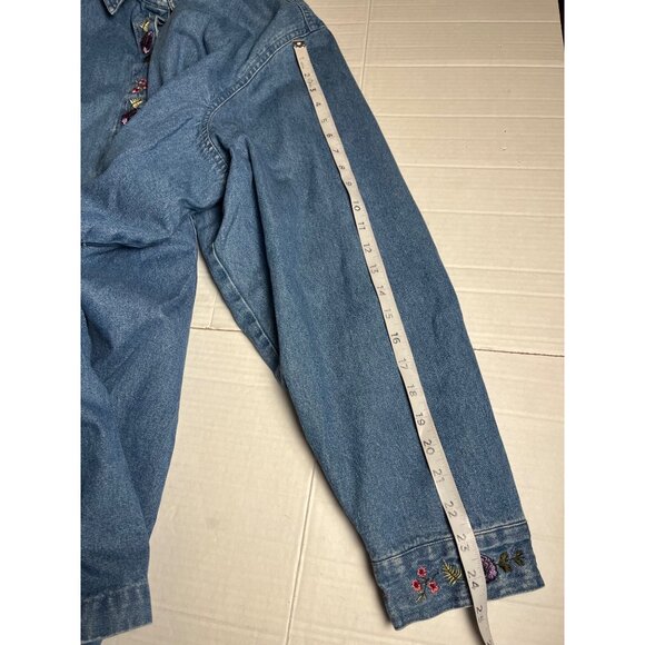 Denim & Co. Womens Embroidered Button-Down Denim shirt Jacket 3X plus shacket - Picture 14 of 14